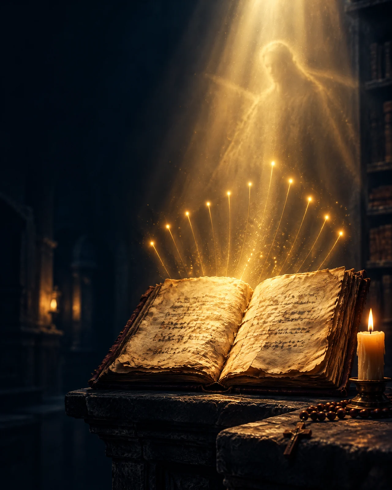 Manuscrito iluminado por doce puntos de luz